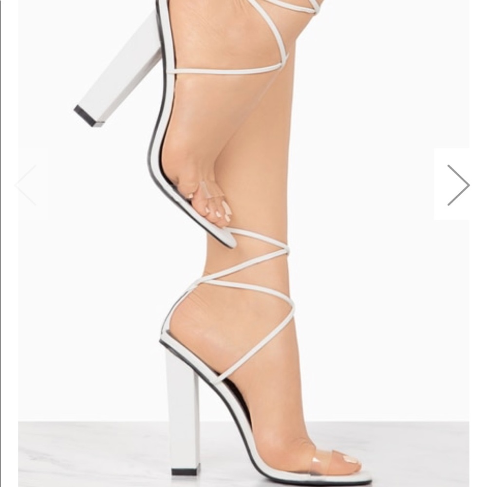 White Perspex Lace up Block Heels!!!!!